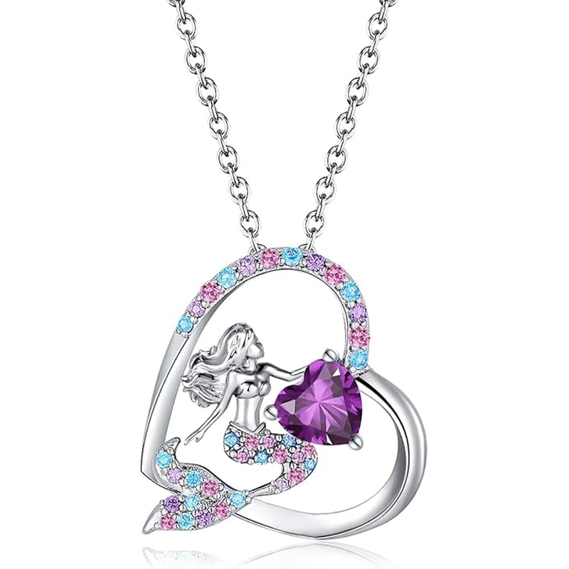 Sotiya Best Buds Mermaid Tail 12 Birthstones Heart Cut Necklace Sterling Silver-Sotiya