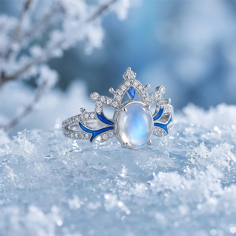 Sotiya Best Buds Snowflake Moonstone Oval Cut Engagement Ring Sterling Silver-Sotiya