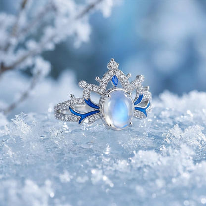 Sotiya Best Buds Snowflake Moonstone Oval Cut Engagement Ring Sterling Silver-Sotiya