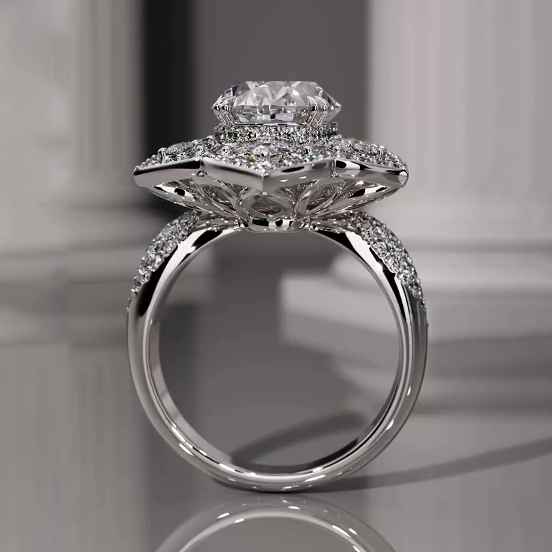 Sotiya Floral Halo Oval Cut Vintage Engagement Ring Sterling Silver-Sotiya