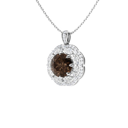 Sotiya Coffee Round Cut Gorgeous Kaleidoscope Design Double Halo Necklace Sterling Silver-Sotiya