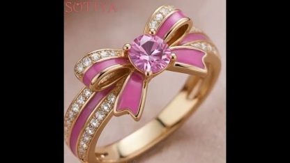 Sotiya Cushion Cut Bowknot Pink Enamel Promise Ring Sterling Silver