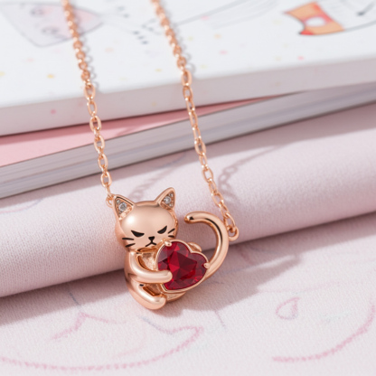 Sotiya Grumpy Cat Embraces Love Heart Birthstone Necklace-Sotiya