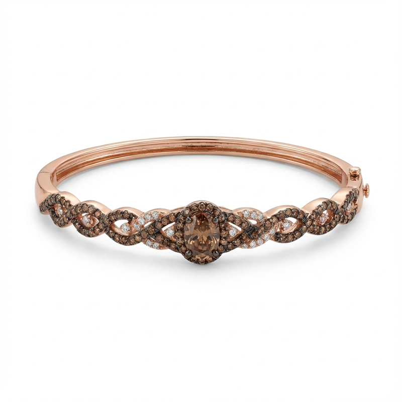 Sotiya Halo Oval Cut Twist Coffee Bangle Bracelet Sterling Silver-Sotiya