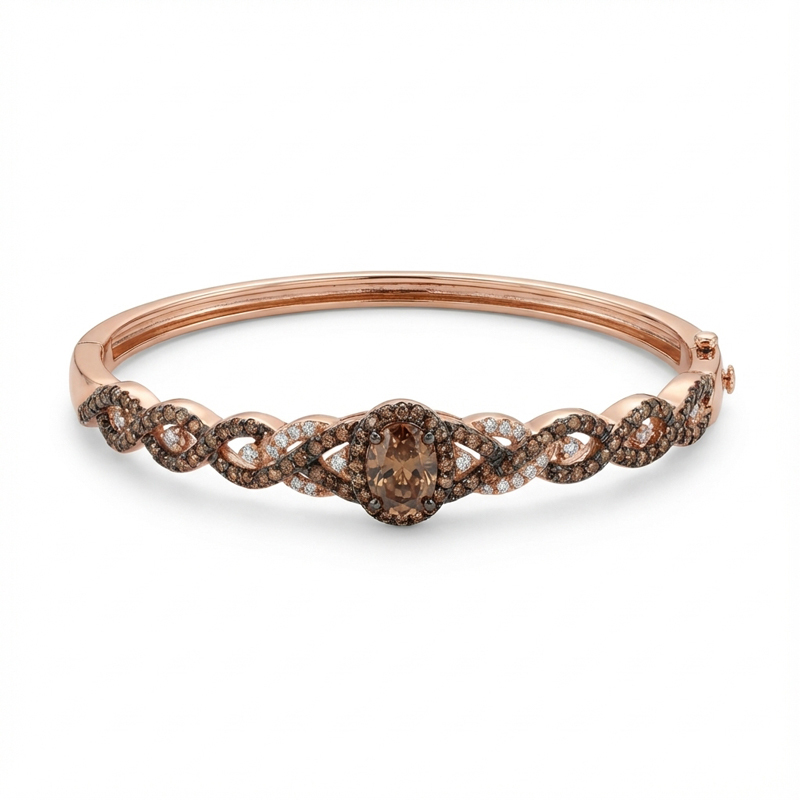 Sotiya Halo Oval Cut Twist Coffee Bangle Bracelet Sterling Silver-Sotiya