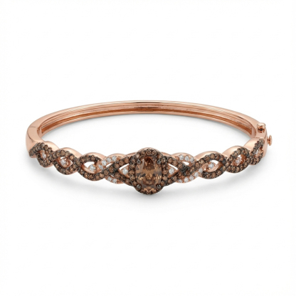 Sotiya Halo Oval Cut Twist Coffee Bangle Bracelet Sterling Silver-Sotiya