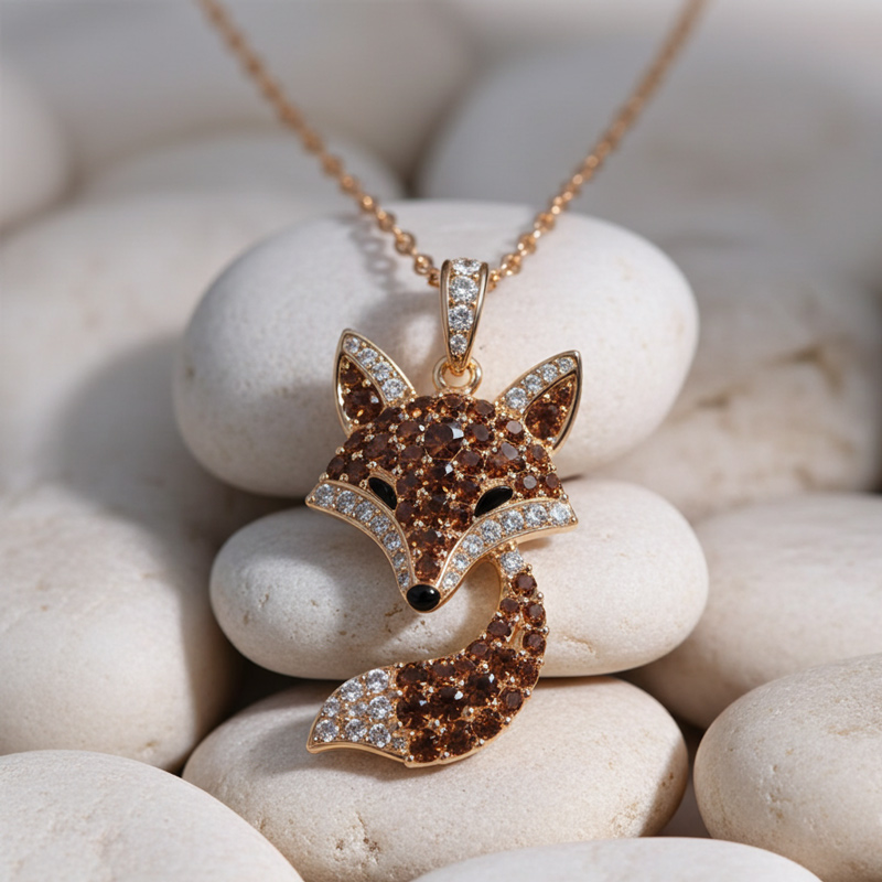 Sotiya Animal City Fox Design Coffee Pendant Necklace-Sotiya