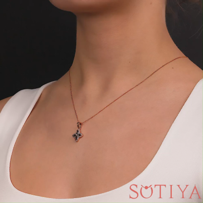 Sotiya Four Leaf Clover Two Tone Halo Marquise Cut Coffee Necklace Sterling Silver