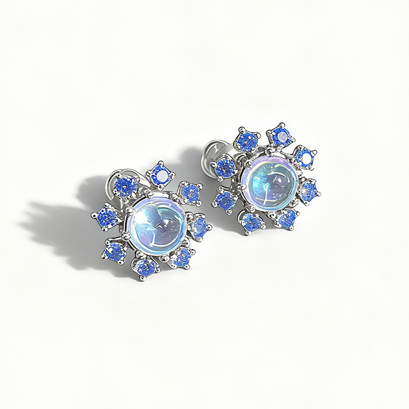 Sotiya Best Buds Snowflake Moonstone Round Cut Earrings Sterling Silver-Sotiya