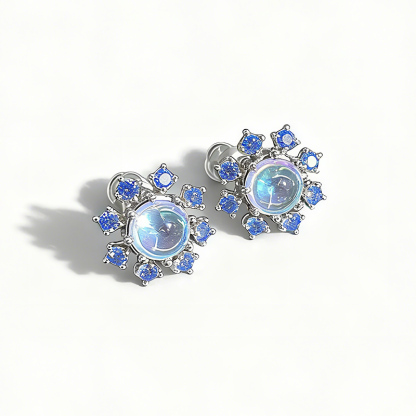 Sotiya Best Buds Snowflake Moonstone Round Cut Earrings Sterling Silver-Sotiya