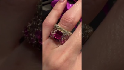 Sotiya Hot Pink Emerald Cut Gradient Micro Pave Wide Ring Sterling Silver
