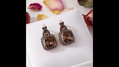 Sotiya Two Tone Halo Cushion Cut Coffee Hoop Earrings Sterling Silver