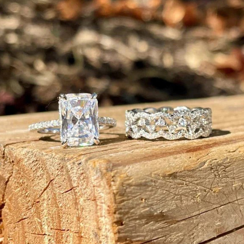 Sotiya Radiant Cut Art Deco Wedding Bridal Ring Set High-carbon Zircon Sterling Silver-Sotiya