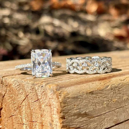 Sotiya Radiant Cut Art Deco Wedding Bridal Ring Set High-carbon Zircon Sterling Silver-Sotiya