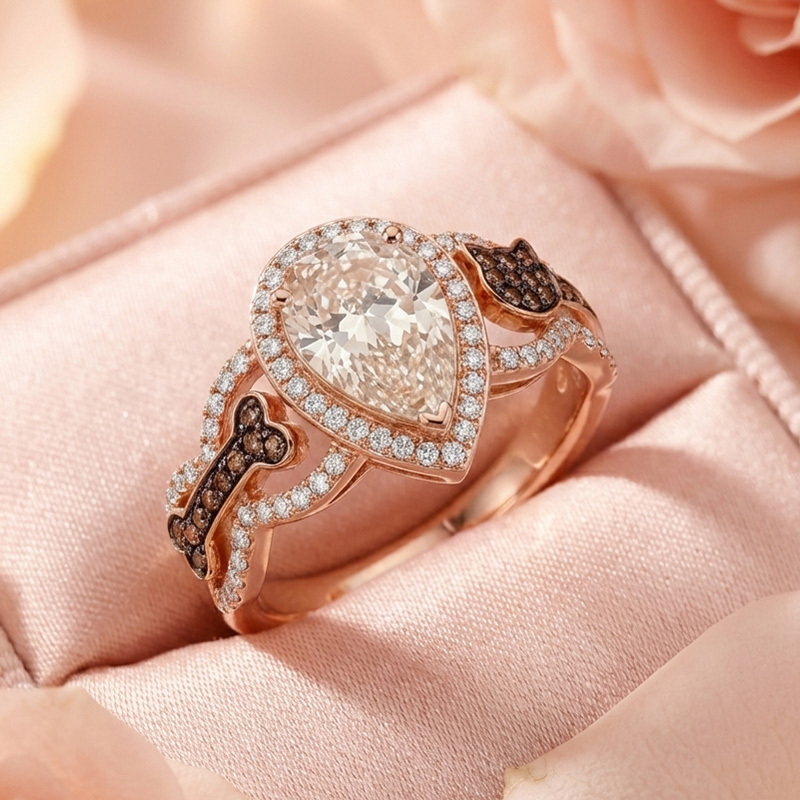 Sotiya Dog and Bone Shank Halo Pear Cut Coffee Engagement Ring Sterling Silver-Sotiya