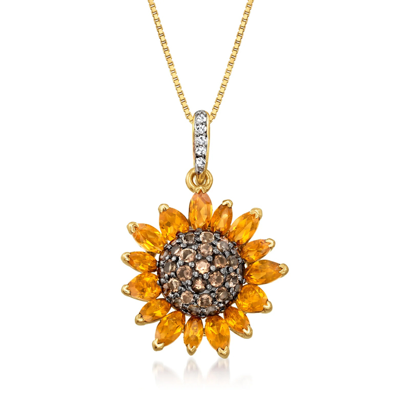 Sotiya Artist Collection Citrine and Coffee Sunflower Pendant Necklace Sterling Silver