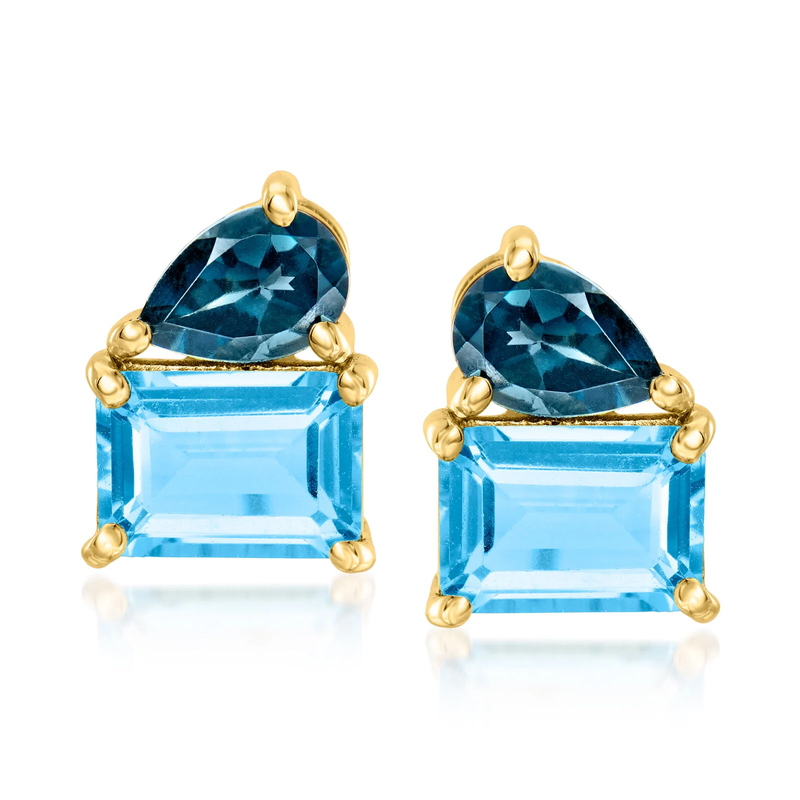 Sotiya Toi et Moi Blue Pear and Emerald Cut Two Stone Stud Earrings Sterling Silver-Sotiya