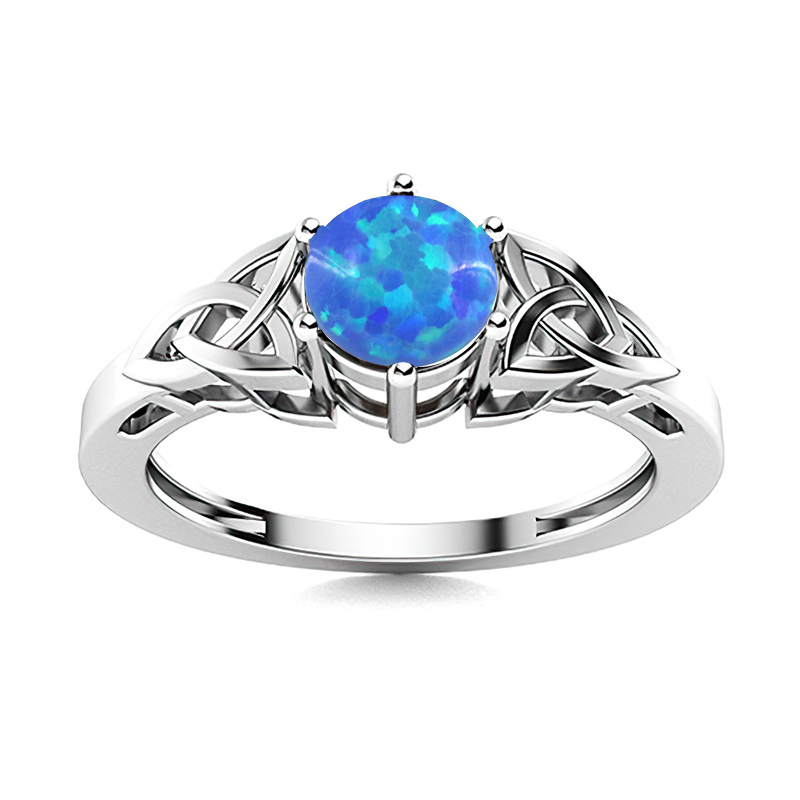 Sotiya Celtic Knot Solitaire Round Cut Opal Engagement Ring Sterling Silver-Sotiya