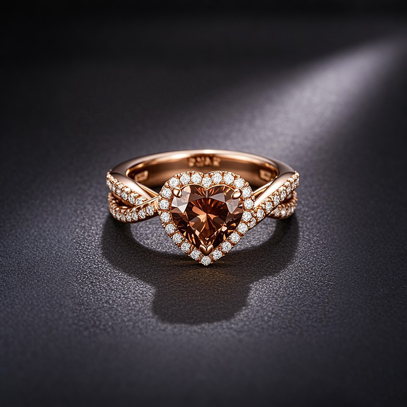 Sotiya Halo Heart Cut Twist Coffee Engagement Ring Sterling Silver-Sotiya