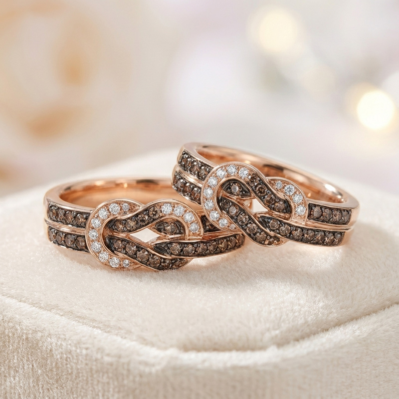 Sotiya Intertwined Infinity Knot Round Cut Coffee Couple Rings Sterling Silver-Sotiya
