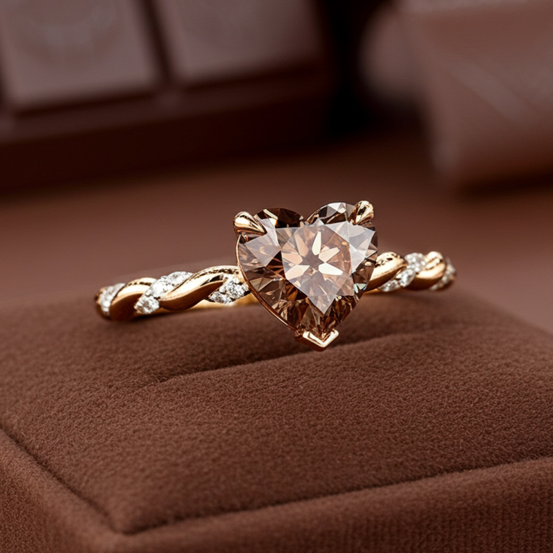 Sotiya Twist Heart Cut Pink/Coffee/White Engagement Ring Sterling Silver-Sotiya