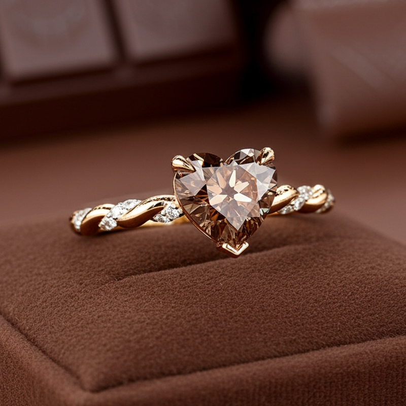 Sotiya Twist Heart Cut Pink/Coffee/White Engagement Ring Sterling Silver-Sotiya