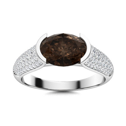 Sotiya Sidestone Bezel Coffee Oval Cut Engagement Ring Sterling Silver-Sotiya