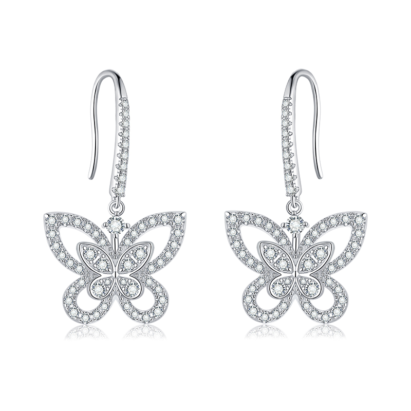 Sotiya Butterfly Design Moissanite Drop Earrings Sterling Silver-Sotiya