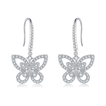 Sotiya Butterfly Design Moissanite Drop Earrings Sterling Silver-Sotiya