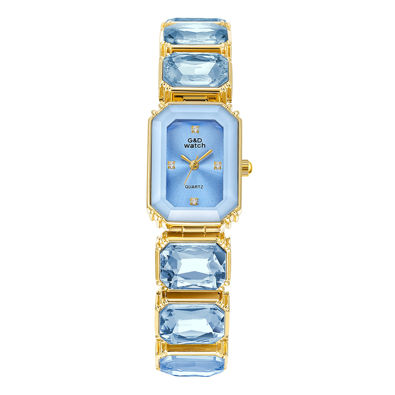 Sotiya Square Dial Quartz Movement Gold Watch with Stone-Encrusted Strap-Sotiya