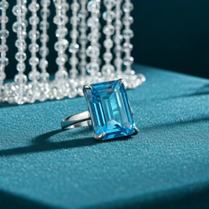 Sotiya Solitaire Emerald Cut Aquamarine Engagement Ring Sterling Silver-Sotiya