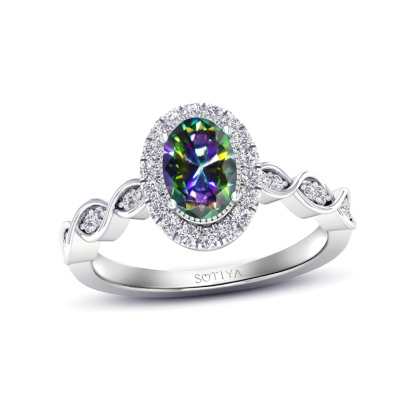 Sotiya Cathedral Twist Halo Oval Cut Rainbow Mystic Quartz Engagement Ring Sterling Silver-Sotiya