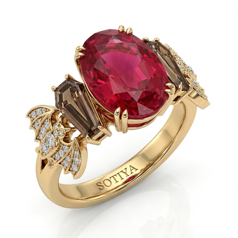 Sotiya Oval Cut and Coffin Cut Coffee Bat Shank Engagement Ring Sterling Silver-Sotiya