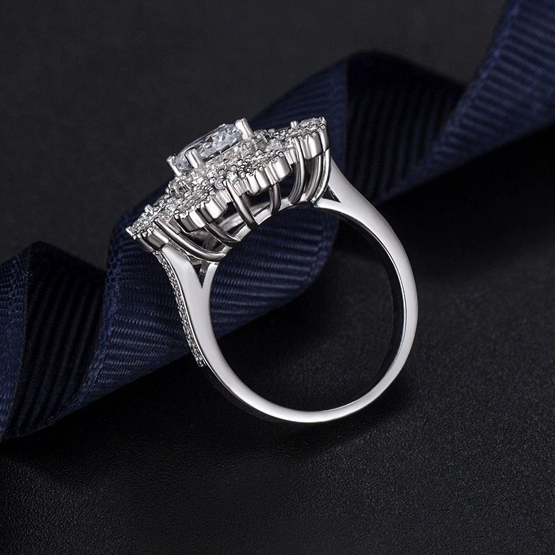 Sotiya Milgrain Cluster Heart Halo Round Cut Engagement Ring Sterling Silver-Sotiya