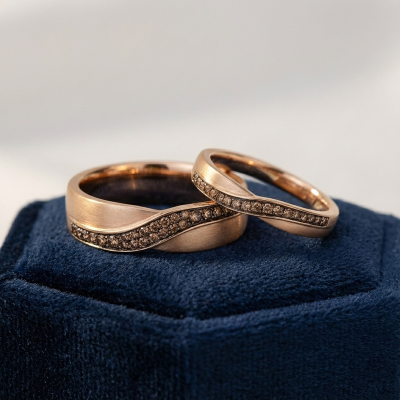 Sotiya Wave-shaped Round Cut Coffee Couple Rings Sterling Silver-Sotiya