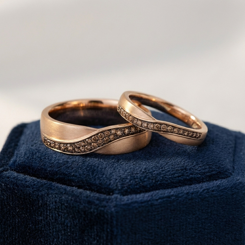 Sotiya Wave-shaped Round Cut Coffee Couple Rings Sterling Silver-Sotiya