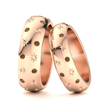 Sotiya Star Round Cut Coffee Couple Rings Sterling Silver