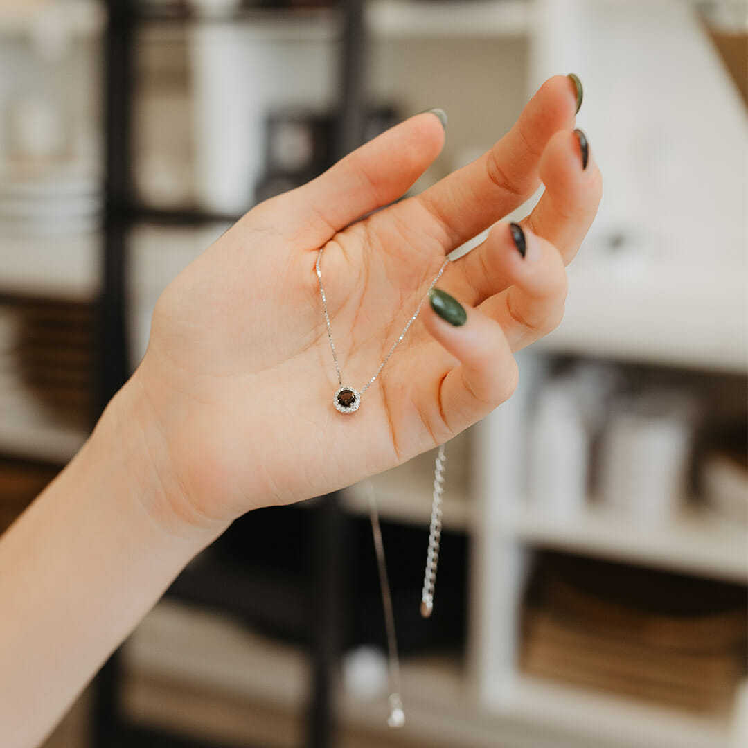 Sotiya Halo Coffee Round Cut Necklace Sterling Silver-Sotiya