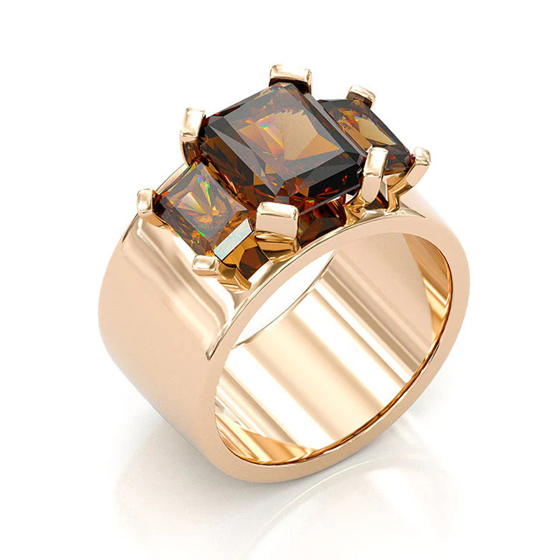 Sotiya Three Stone Radiant Cut Coffee Engagement Ring Sterling Silver-Sotiya