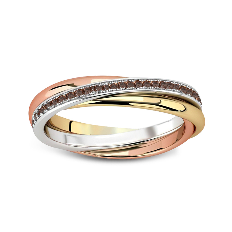 Sotiya Intertwined Three Tone Coffee Women's Wedding Ring Sterling Silver-Sotiya