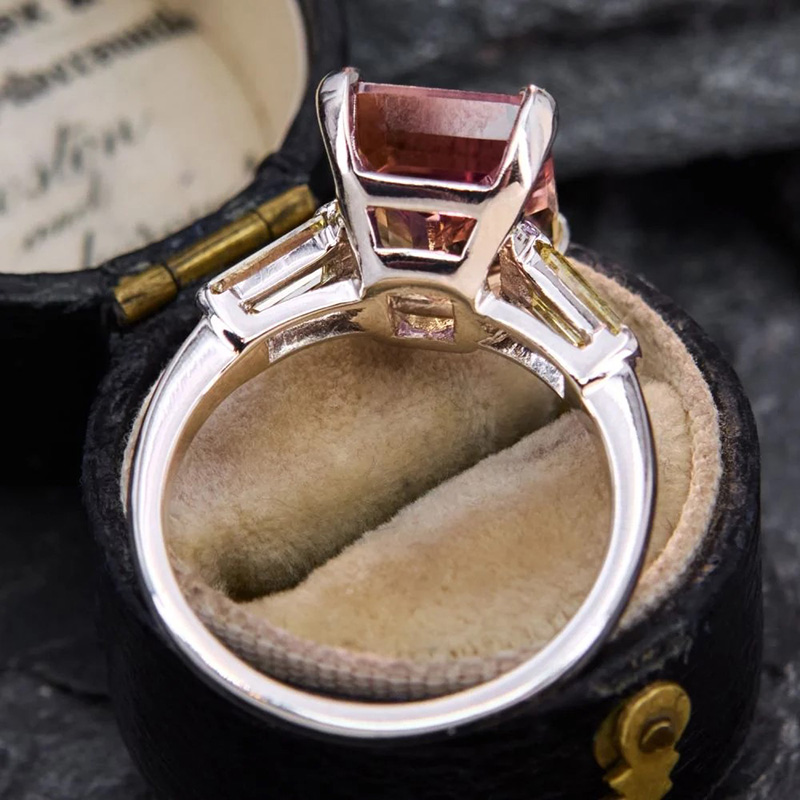 Sotiya Three Stone Emerald Cut Watermelon Engagement Ring Sterling Silver-Sotiya