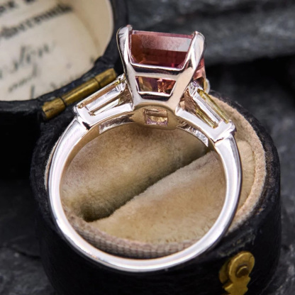 Sotiya Three Stone Emerald Cut Watermelon Engagement Ring Sterling Silver-Sotiya