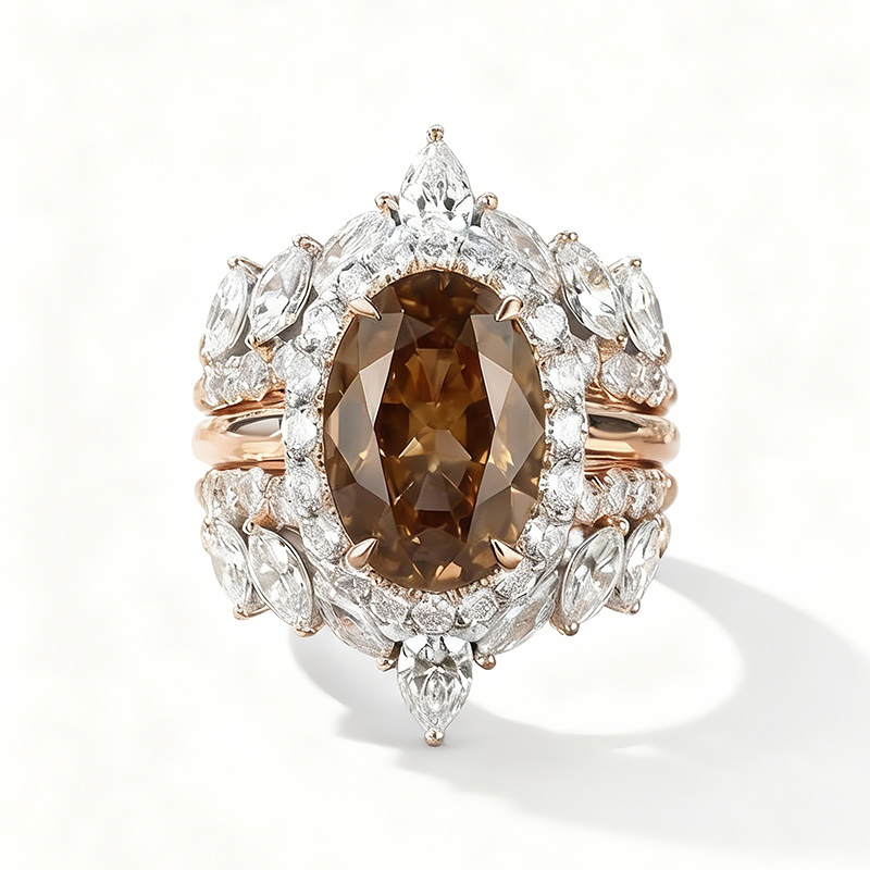 Sotiya 3PC Halo Oval Cut Coffee Wedding Bridal Ring Set Sterling Silver-Sotiya