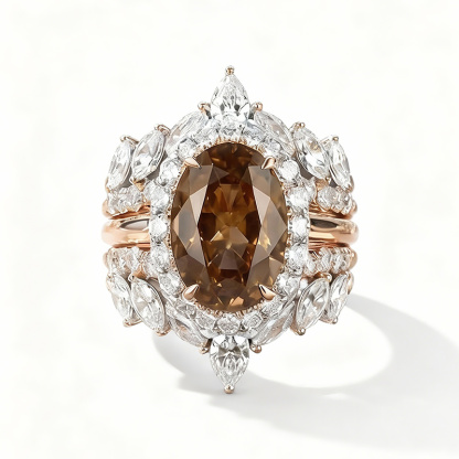 Sotiya 3PC Halo Oval Cut Coffee Wedding Bridal Ring Set Sterling Silver-Sotiya