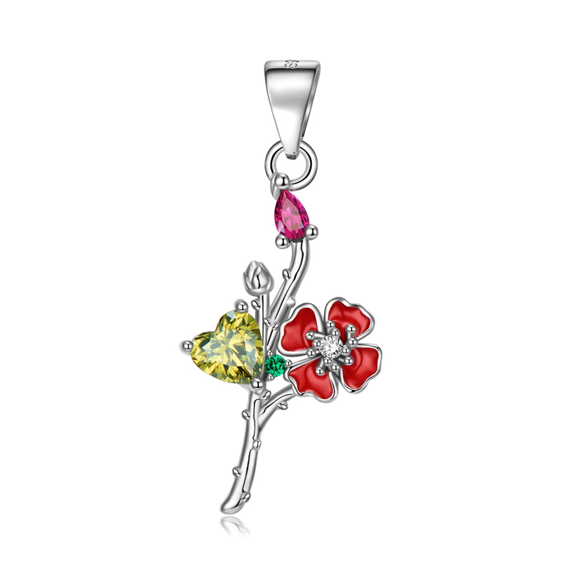 Sotiya Personalized 12 Birthstones Birth Month Flower Necklace Sterling Silver-Sotiya