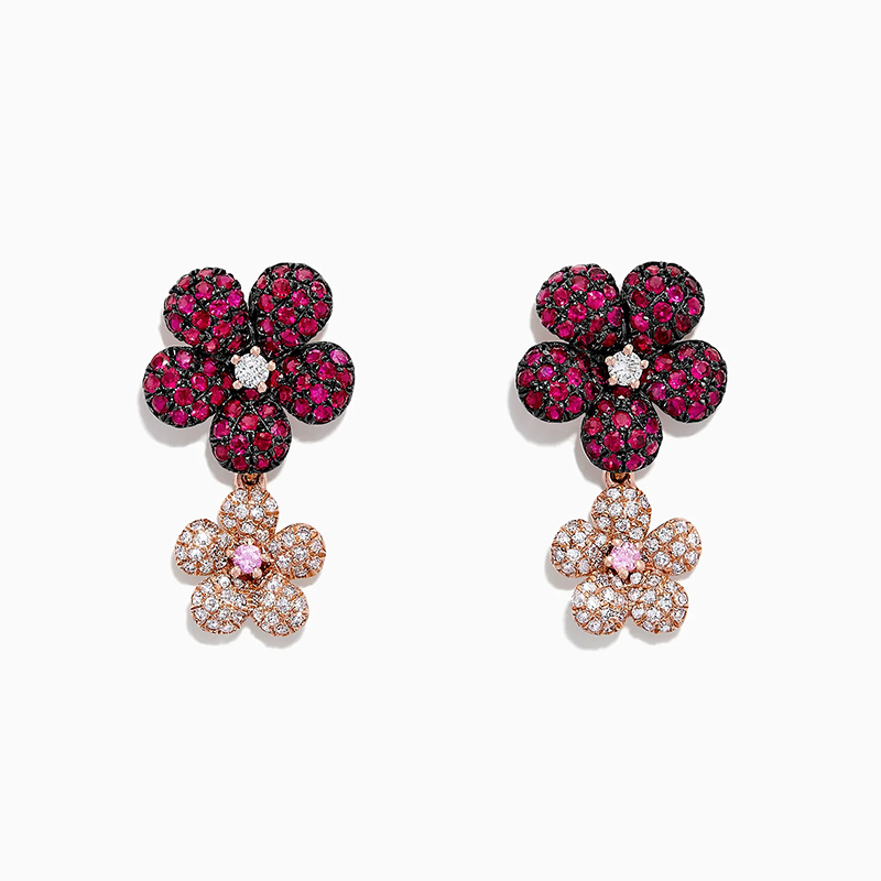 Sotiya Two Flower Drop Earrings Hot Pink Sterling Silver-Sotiya