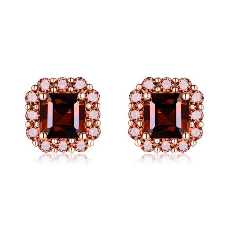 Sotiya Halo Asscher Cut Coffee Stud Earrings Sterling Silver-Sotiya