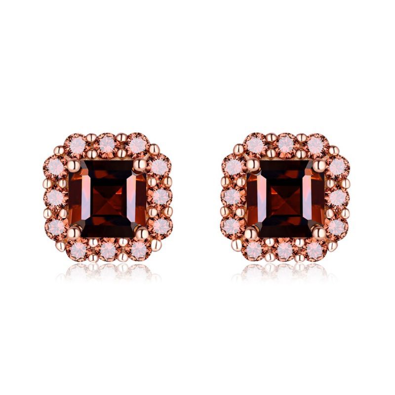 Sotiya Halo Asscher Cut Coffee Stud Earrings Sterling Silver-Sotiya