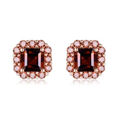 Sotiya Halo Asscher Cut Coffee Stud Earrings Sterling Silver-Sotiya
