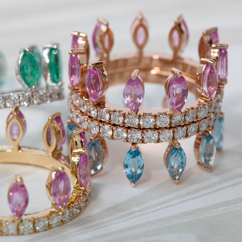 Sotiya 12 Birthstones Marquise Cut Mix and Match Stackable Eternity Ring Sterling Silver-Sotiya